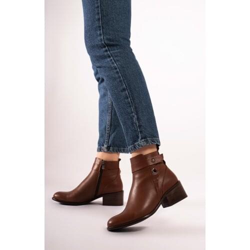 CZ London Genuine Leather Women Zipper Boots Bilekte Metal Arched Heels