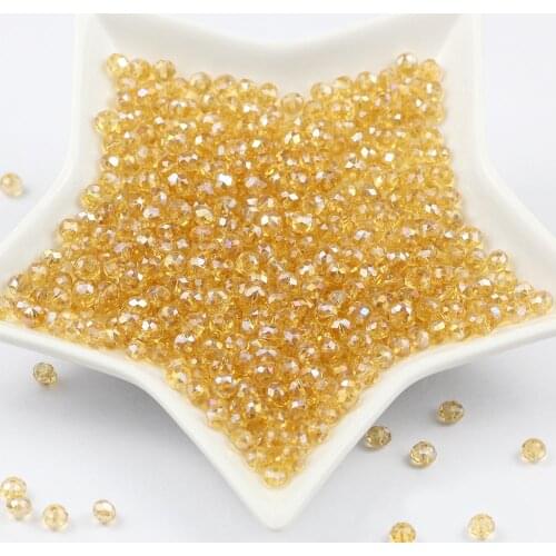Gold champagne AB 6*4mm 50pcs Rondelle Austria faceted Crystal charm Glass Beads Loose Spacer Round Bead Jewelry Making DIY Ball