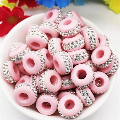 10Pcs 2 Line Rhinestone Crystal Stone Beads Big Hole European Beads Charms Fit European Pandora Bracelet Chain Cord DIY Jewelry