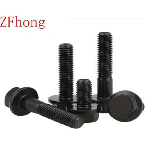 10pcs/lot DIN6921 M10 Steel With Black Grade 10.9 Hex Flange Bolt Bolts M10*20/25/30/35/40/45
