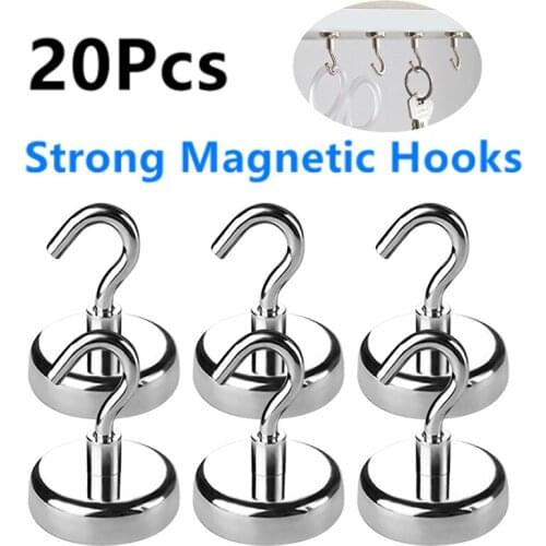 20Pcs Strong Magnetic Hooks Heavy Duty Wall Hooks Hanger Key Coat Cup Hanging Hanger for Home Kitchen Bar Storage Organization