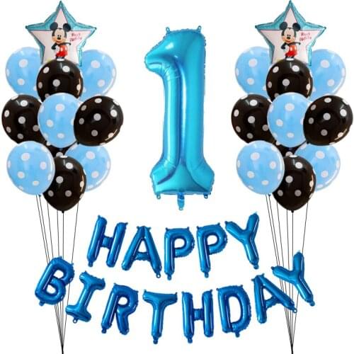 36pcs/lot Minnie Mickey Head Foil Balloons Pink Blue Letter Birthday Party Decoration Polka Dot Latex globos baby shower