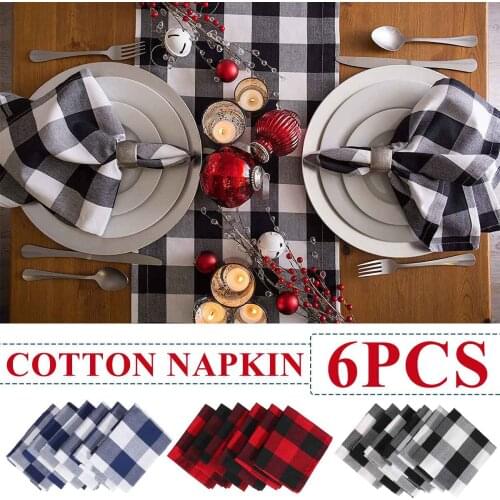 6Pcs Plaid Cotton Placemat European Fashion Style Fabric Table Mats Napkins Simple Design Tableware Kitchen Tool Washable