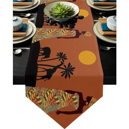 African Woman Plant Giraffe Elephant Ethnic Table Runner Table Art Home Party Country Wedding Decoration Tablecloth Table Runner