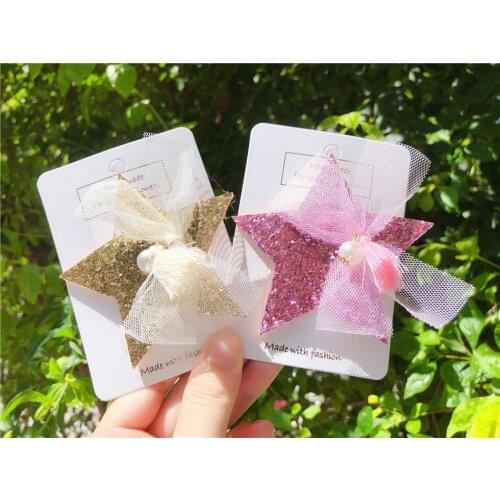 Boutique ins 10pcs Fashion Cute Glitter Star Hairpins Pearl Tassels Bow Star Hair Clips Princess Headwear Hair Accessories