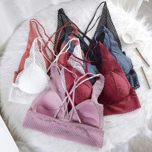 Women Intimates Bras Lace Mesh No Steel Rings Seamless Beautiful Back Wrapped Chest Gathered Underwear