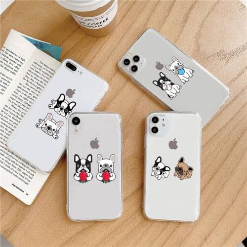 French bulldog pet Transparent soft phone case for iphone 5 6 7 8 11 12 s c se plus mini x xs xr pro max shell Funda