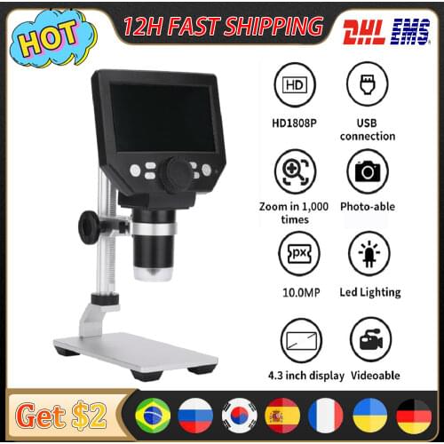 G1000 Digital Microscope 4.3" 8MP 1000X Microscopes Digital Electronic Microscopio Trinocular Continuous Amplification Magnifier