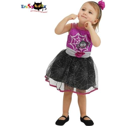 Eraspooky Carnival Party Dress Girls Cartoon Purple Spider Web Halloween Costume for Kids Lace Tutu Dresses Toddler Fancy Dress