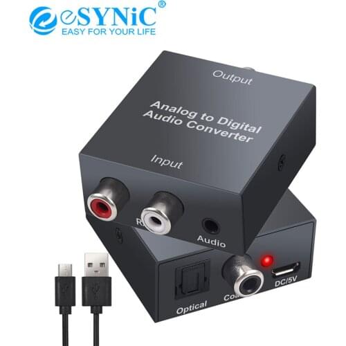 ESYNiC 96KHz Analog to Digital Audio Converter with USB Optical Cable 3.5mm AUX R/L RCA to Digital Coaxial Toslink Audio Adapter