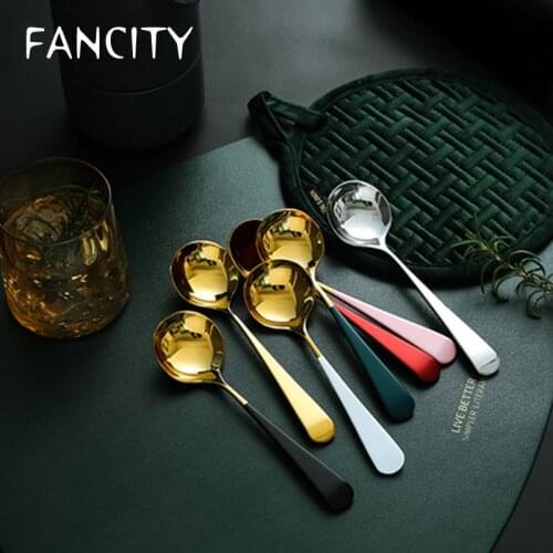 FANCITY Nordic style net celebrity household 304 stainless steel spoon children’s meal spoon short handle main meal spoon