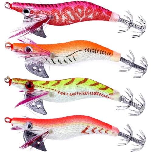 Hengjia 20pcs 2.0# 8cm 7.5g Luminous Squid Jig Octuple Sea Fishing Lures Artificial Shrimp Bait with Hooks Wrapped Prawn Lure