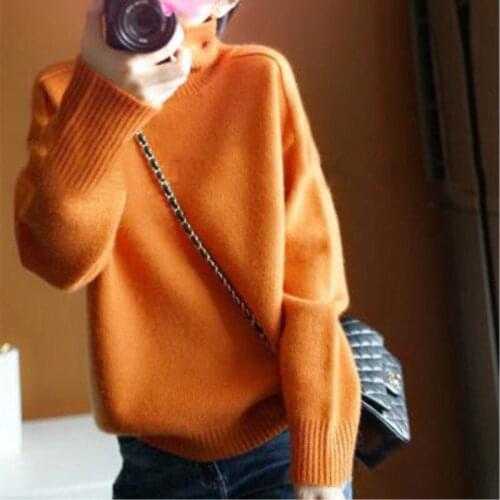 Orange Cardigan Sweater Womens Turtleneck Knitwear Pure Color Turtleneck Fashion Bottoming Shirt