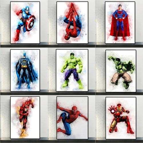 Marvel Superhero Canvas Painting Spider-Man Iron Man Hulk Batman Art Wall Poster Prints Home Kid Room Decor Picture Kids Gift