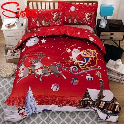 King Size Christmas Bedding Set Kids Festival Gift Duvet Cover Sets Twin Double Queen Red Santa Claus Quilt Covers No Bed Sheet