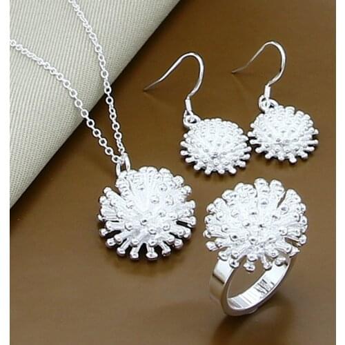 Wholesale Price 925 Silver Jewelry Sets Fashion Simple Round Necklace Earrings Rings Set Fine Jewelry