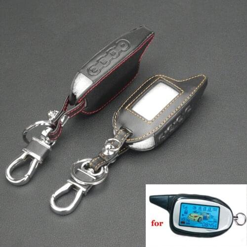 Kutery Leather Key Case Cover For Scher-khan Magicar 6/7/8/9 LCD M6 M7 M8 M9 4Buttons Russian Version Remote Car Key Protector