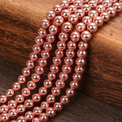 KANGKANG Bracelet making material High quality Rose gold Hematite Beads For Jewelry Making 4 6 8 10 MM DIY Bracelets Necklace