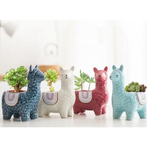 Cute Alpaca Planter Ceramic Plant Pot for Desktop Decoration Flower Cuttings Home Office Garden Wedding Decor Gardening N7MB