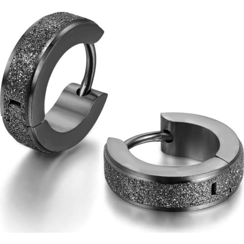 Fashion Sandblasting Matt Stainless Steel Earrings For Women Men Round Black Silver Color Punk Rock Stud Earrings Jewelry