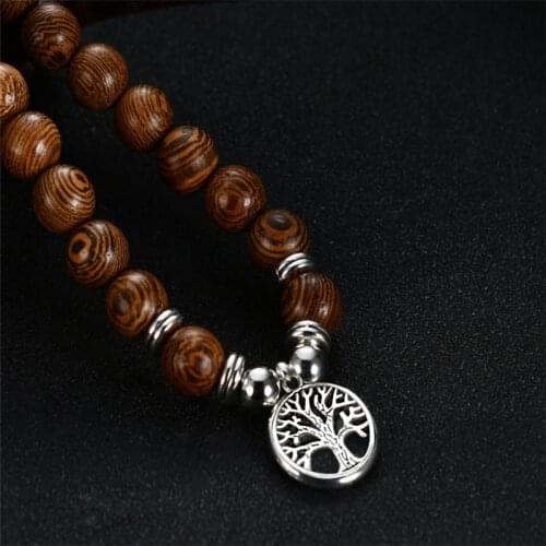 Top Prayering 108 Wood Beads Men Necklaces Bracelets Rosary Buddhism OM Lotus Buddha Hollow Life Tree Necklace for Women Jewelry