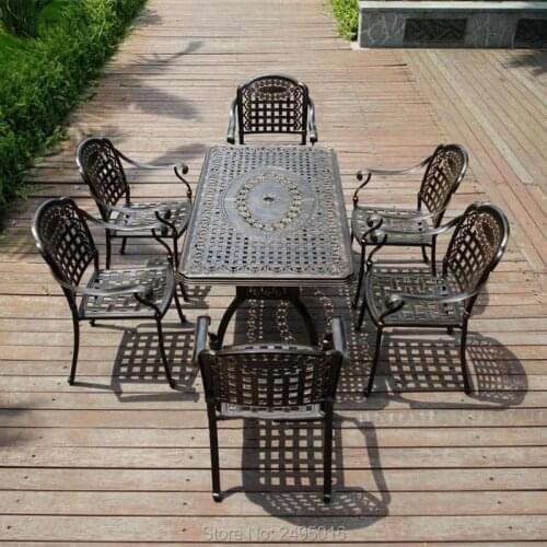 Set of 7-piece cast aluminum patio furniture dining set Outdoor furniture table and chairs durable all-weather