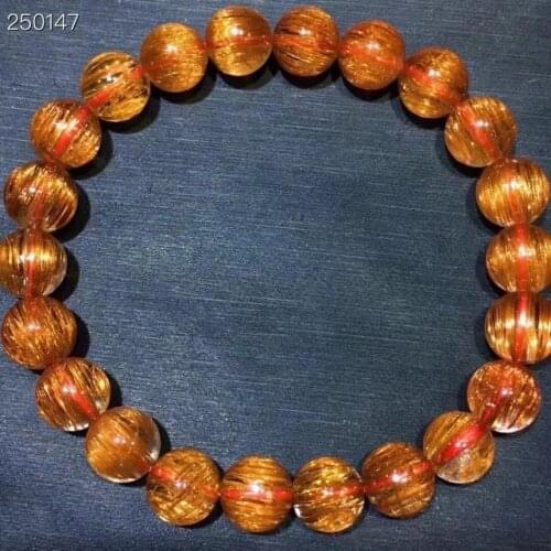 Natural Copper Rutilated Quartz Bracelet Clear Round Beads 9.5mm Bangle Cat Eye Women Men Wealthy AAAAA
