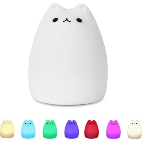 Night Lights for Kids Portable Silicone Colorful LED Smile Cute Kawaii Nightlight Cat Lamp Cute Night Light 7 Colors LED Lamp
