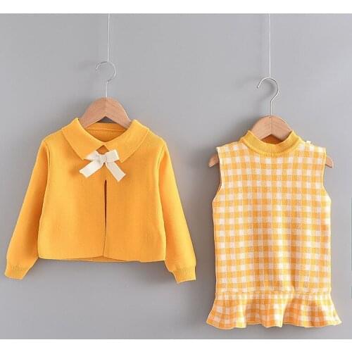 2021 New Children Sets Girl Cartoon Outfits Fashion Baby Knitted Children Outfits Casual Sweet Princess Suits Clothing Knitwear
