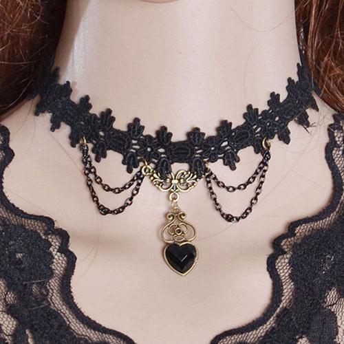 Gothic Lace Chain Tassel Collar Choker Necklace Women Jewelry Gifts Love Heart Pendant Sexy Lace For Women Fashion