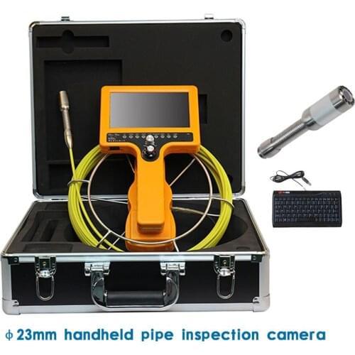 23mm 512hz Transmitter Built-in Camera 7" Monitor Drain Sewer Pipe Inspection System DVR Counter Keyboard 5mm Fiberglass Cable