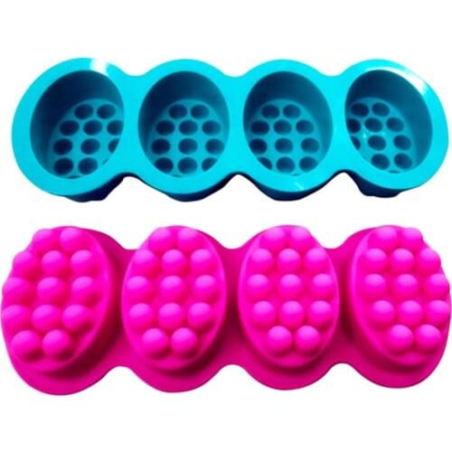 Silicone Soap Mold 4 Cavities Ellipse Massage Brush Shape Aromatherapy Wax Mould Cake Baking Mold SUB Sale