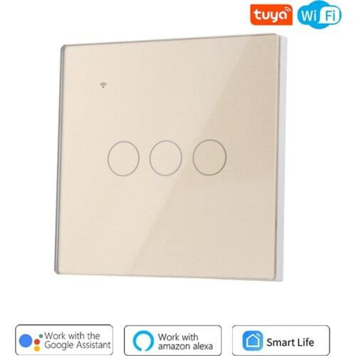 CBE Tuya Smart Switch EU Plug WiFi Remote Control Glass Panel Touch Switch 1 2 3 Gang Work with Google Home Alexa Voice Control