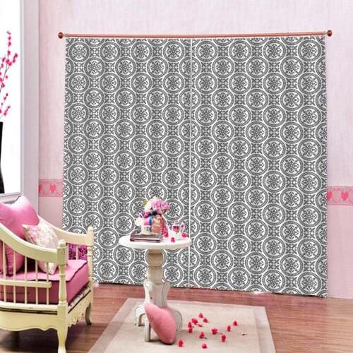 Custom Modern Elegant Gray Geometric patterns Window Curtain For Living Room Bedroom Polyester Fabric Blackout Drapes Decor Sets