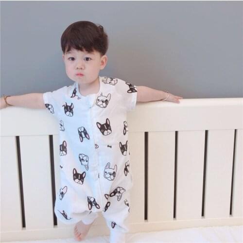 Summer Short Sleeve Bamboo Cotton Split Leg Sleeping Bag Baby Kick Protection Soft Cartoon Boy Girl Sleeping Bag 1-3 years
