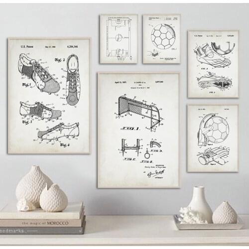 Soccer Cleat Goal Ball Shoes Sport Patent Poster Vintage Canvas Painting Print Wall Art Picture Living Room Interior Home Decor