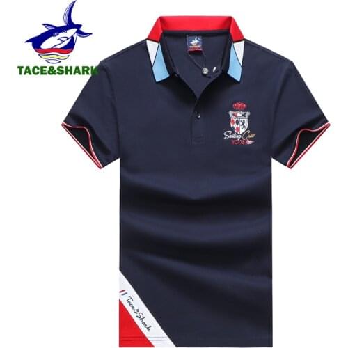 TACE&SHARK Brand Polo Shirt Men Short Sleeve Summer Shirts White Blue Fashion Polos Embroidery Poloshirt Man Plus Size 3XL
