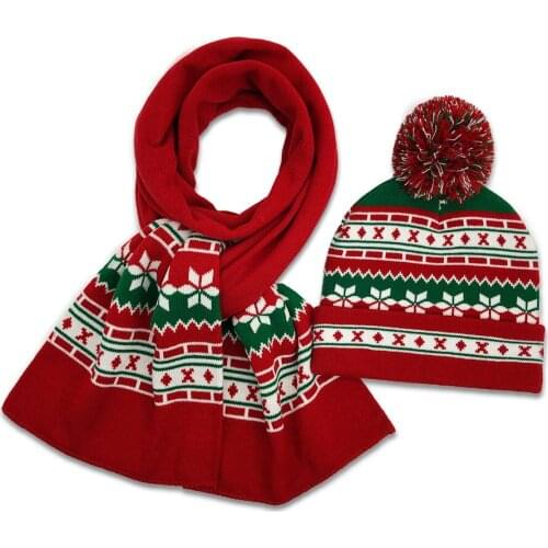 High Quality Unisex Christmas Scarf Hat Sets Winter Warm Knit Beanie Hair Bulb Hat Christmas Long Scarf Christmas Gift For Women