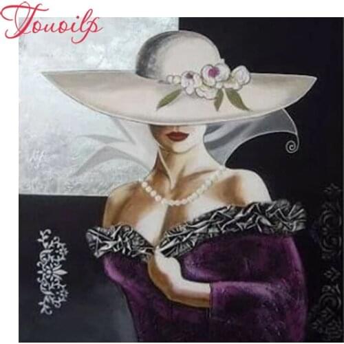 Wearing hat woman 5d diy Diamond Embroidery Full spuare & Round 3D Diamond Painting Cross Stitch Sewing Decoration Mosaic Resin
