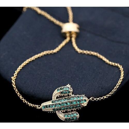 Crystal Strass Green Cactus Bracelets Zircon Bangle Gold Copper Women Scalable Bracelets Jewelry 2019 Dropshipping