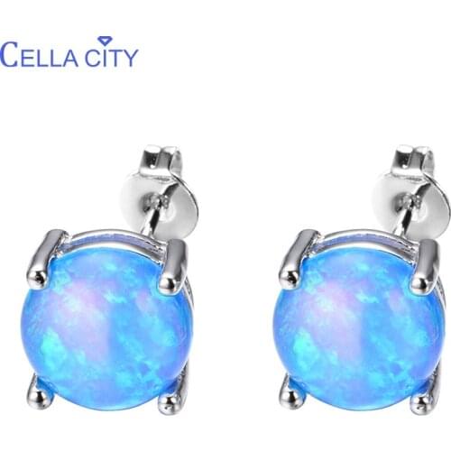Cellacity 8 colors optional Opal Silver 925 Jewelry Gemstones Earrings for Women Fashion Simple Ear Studs Rose Gold Color Gift
