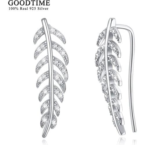 Leaf Earrings Authentic 925 Sterling Silver Crawler Cuff Stud Earrings for Women Sterling Silver Jewelry Brincos bijoux Gifts