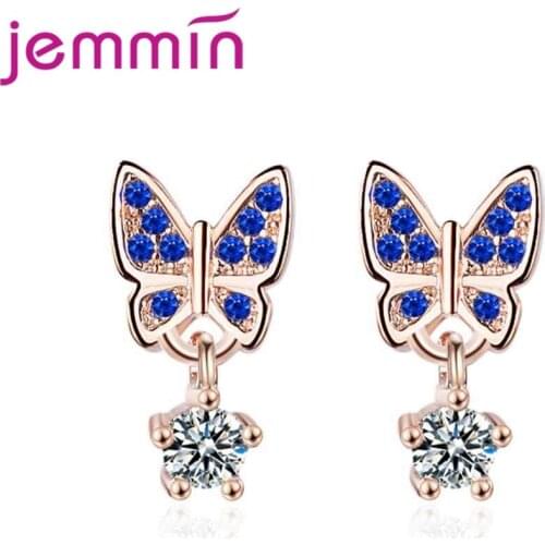 Factory Price Lovely Butterfly Design 925 Sterling Silver Earring With Shiny Cubic Zircon Women Girls Party Jewelry