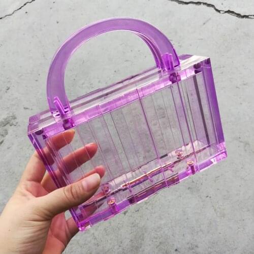 Purple Women Fashion Clear Jelly Clutch Purse Transparent Handbag Acrylic Handle Wallet Beach Summer Party Evening Bag Totes