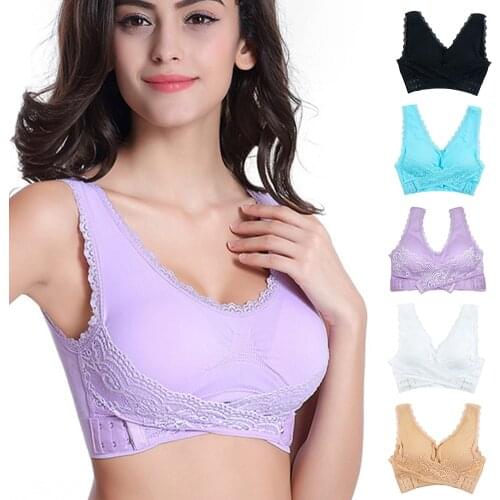 Womens Sports Bra Ladies'plain Color Front Cross Bra Without Frame Side Lace Sports Tops Full Cup Bra Vest Tops