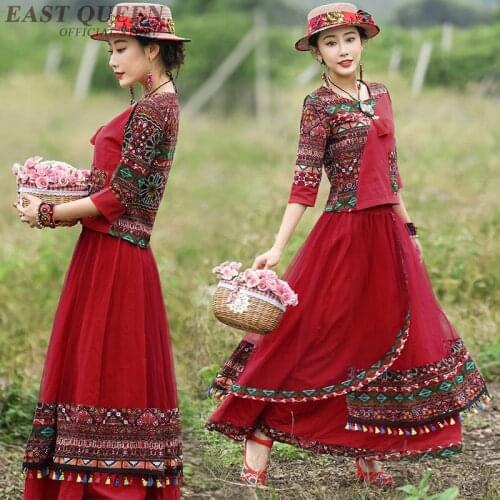 Vintage Outfits For Women Folk Skirt Set Ethnic Patchwork Female Skrit Suits Traditional Chinese Clothing For Women TA1702