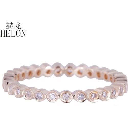 HELON Solid 10k Yellow Gold SI/H Round 0.2ct Natural Diamond Engagement Wedding Ring For Women Birthday Anniversarry Best Gift