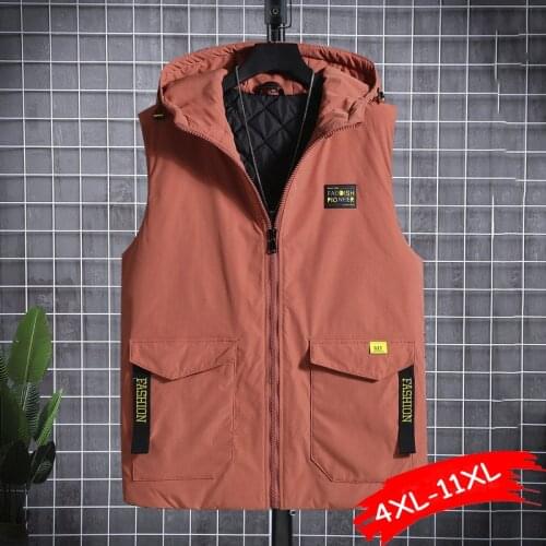 150KG 160KG Can Wear Man Women Plus Size Winter Waistcoat Oversize Loose Sleeveless Cargo Jackets Thick Warm Hooded Parka Winter