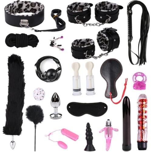 20Pcs Handcuffs Whip BDSM Bondage Butt Plug Kit Toys Sexy Adult Product Tools
