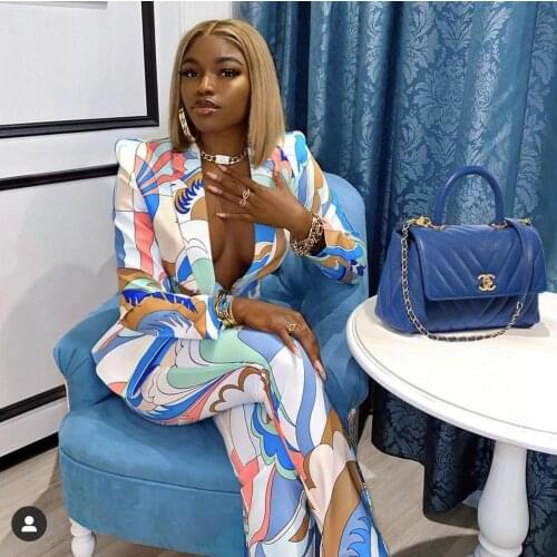 2021 Autumn Winter New Printing Womens Two Piece Suit Exquisite Lapel Button Celebrity Designer Fashion Party Set